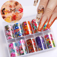 Load image into Gallery viewer, Nail Foils Fall Design Maple Leaves Flower Golden Nail Sliders Snake Leopard Decor Paper Nail Art Sticker Set Decals for Women Nail Decorations Accessories Metal Curve Stripe Lines Design Letter Nail Sticker Adhesive Decoration
