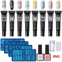 将图片加载到图库查看器，Nail Stamping Gel Set 8 Colors UV Gel Varnish for Nail Art Stamping Plate 4 Boards Black White Nail Gel for Girls and Women
