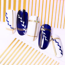 将图片加载到图库查看器，Nail Strip Stickers Black Gold Rose Gold Silver Metal Strip Tape Nail Art Adhesive Foil Tips Nail Sticker Decals Metallic Curve Strip Line Nail Decal Self-Adhesive 3D Wave Design Decoration for Women Girls Tape Nail Art Stickers Decal Decoration
