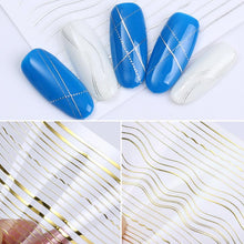 将图片加载到图库查看器，Nail Strip Stickers Black Gold Rose Gold Silver Metal Strip Tape Nail Art Adhesive Foil Tips Nail Sticker Decals Metallic Curve Strip Line Nail Decal Self-Adhesive 3D Wave Design Decoration for Women Girls Tape Nail Art Stickers Decal Decoration

