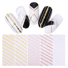 将图片加载到图库查看器，Nail Strip Stickers Black Gold Rose Gold Silver Metal Strip Tape Nail Art Adhesive Foil Tips Nail Sticker Decals Metallic Curve Strip Line Nail Decal Self-Adhesive 3D Wave Design Decoration for Women Girls Tape Nail Art Stickers Decal Decoration
