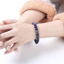 将图片加载到图库查看器，Natural Blue Stone Round Beads Elastic Line Stretch Bracelet Fashion Jewelry Healing Stone Beaded Bracelets For Women Men Gemstones Bracelets Crystal  Bracelet Unisex Adjustable Stretch Bracelets 8mm

