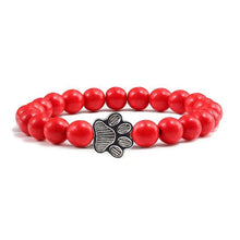 将图片加载到图库查看器，Natural Matte Black Lava Volcanic Stone Paw Print Charm Bracelet Pet Memorial Cat Dog Lovers Jewelry Bracelets For Women Men Stress Relief Yoga Bracelet Mood Bracelet Gifts For Women And Girls
