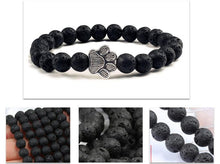 将图片加载到图库查看器，Natural Matte Black Lava Volcanic Stone Paw Print Charm Bracelet Pet Memorial Cat Dog Lovers Jewelry Bracelets For Women Men Stress Relief Yoga Bracelet Mood Bracelet Gifts For Women And Girls
