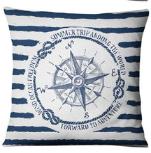 将图片加载到图库查看器，Navigation Navy Blue Nautical Shell Starfish Linen Pillow Cover Blue Anchor Navigation Anchor Sailboat Pillowcase Marine Cushion Cover Sofa Home Decorative Cushion Cover For Home
