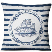 将图片加载到图库查看器，Navigation Navy Blue Nautical Shell Starfish Linen Pillow Cover Blue Anchor Navigation Anchor Sailboat Pillowcase Marine Cushion Cover Sofa Home Decorative Cushion Cover For Home
