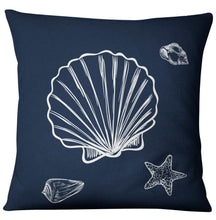 将图片加载到图库查看器，Navigation Navy Blue Nautical Shell Starfish Linen Pillow Cover Blue Anchor Navigation Anchor Sailboat Pillowcase Marine Cushion Cover Sofa Home Decorative Cushion Cover For Home
