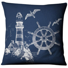 将图片加载到图库查看器，Navigation Navy Blue Nautical Shell Starfish Linen Pillow Cover Blue Anchor Navigation Anchor Sailboat Pillowcase Marine Cushion Cover Sofa Home Decorative Cushion Cover For Home
