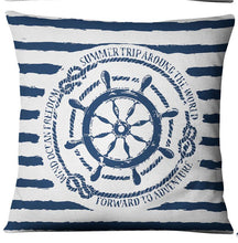 将图片加载到图库查看器，Navigation Navy Blue Nautical Shell Starfish Linen Pillow Cover Blue Anchor Navigation Anchor Sailboat Pillowcase Marine Cushion Cover Sofa Home Decorative Cushion Cover For Home
