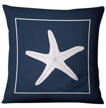 将图片加载到图库查看器，Navigation Navy Blue Nautical Shell Starfish Linen Pillow Cover Blue Anchor Navigation Anchor Sailboat Pillowcase Marine Cushion Cover Sofa Home Decorative Cushion Cover For Home
