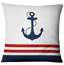 将图片加载到图库查看器，Navigation Navy Blue Nautical Shell Starfish Linen Pillow Cover Blue Anchor Navigation Anchor Sailboat Pillowcase Marine Cushion Cover Sofa Home Decorative Cushion Cover For Home
