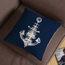 将图片加载到图库查看器，Navigation Navy Blue Nautical Shell Starfish Linen Pillow Cover Blue Anchor Navigation Anchor Sailboat Pillowcase Marine Cushion Cover Sofa Home Decorative Cushion Cover For Home
