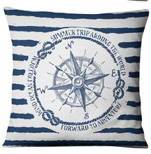 将图片加载到图库查看器，Navigation Navy Blue Nautical Shell Starfish Linen Pillow Cover Blue Anchor Navigation Anchor Sailboat Pillowcase Marine Cushion Cover Sofa Home Decorative Cushion Cover For Home
