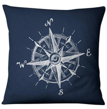 将图片加载到图库查看器，Navigation Navy Blue Nautical Shell Starfish Linen Pillow Cover Blue Anchor Navigation Anchor Sailboat Pillowcase Marine Cushion Cover Sofa Home Decorative Cushion Cover For Home
