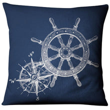 将图片加载到图库查看器，Navigation Navy Blue Nautical Shell Starfish Linen Pillow Cover Blue Anchor Navigation Anchor Sailboat Pillowcase Marine Cushion Cover Sofa Home Decorative Cushion Cover For Home
