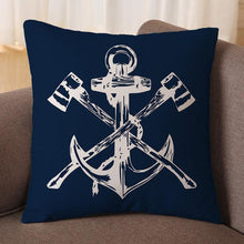 将图片加载到图库查看器，Navigation Navy Blue Nautical Shell Starfish Linen Pillow Cover Blue Anchor Navigation Anchor Sailboat Pillowcase Marine Cushion Cover Sofa Home Decorative Cushion Cover For Home
