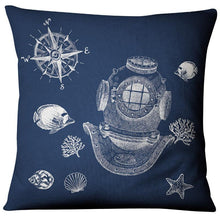 将图片加载到图库查看器，Navigation Navy Blue Nautical Shell Starfish Linen Pillow Cover Blue Anchor Navigation Anchor Sailboat Pillowcase Marine Cushion Cover Sofa Home Decorative Cushion Cover For Home
