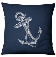 将图片加载到图库查看器，Navigation Navy Blue Nautical Shell Starfish Linen Pillow Cover Blue Anchor Navigation Anchor Sailboat Pillowcase Marine Cushion Cover Sofa Home Decorative Cushion Cover For Home

