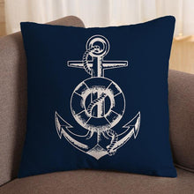 将图片加载到图库查看器，Navigation Navy Blue Nautical Shell Starfish Linen Pillow Cover Blue Anchor Navigation Anchor Sailboat Pillowcase Marine Cushion Cover Sofa Home Decorative Cushion Cover For Home
