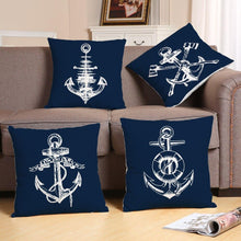 将图片加载到图库查看器，Navigation Navy Blue Nautical Shell Starfish Linen Pillow Cover Blue Anchor Navigation Anchor Sailboat Pillowcase Marine Cushion Cover Sofa Home Decorative Cushion Cover For Home
