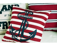 将图片加载到图库查看器，Navigation Navy Blue Nautical Shell Starfish Linen Pillow Cover Blue Anchor Navigation Anchor Sailboat Pillowcase Marine Cushion Cover Sofa Home Decorative Cushion Cover For Home
