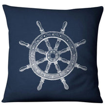 将图片加载到图库查看器，Navigation Navy Blue Nautical Shell Starfish Linen Pillow Cover Blue Anchor Navigation Anchor Sailboat Pillowcase Marine Cushion Cover Sofa Home Decorative Cushion Cover For Home
