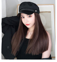 将图片加载到图库查看器，Navy Hat With Hair Long Straight Fake Hair Hat Wig Synthetic Hair Extensions Hat With Hair Natural Hairpiece Wigs For Black Women Cosplay Wigs For Women
