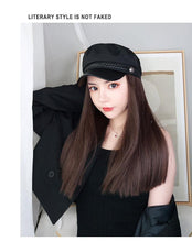 将图片加载到图库查看器，Navy Hat With Hair Long Straight Fake Hair Hat Wig Synthetic Hair Extensions Hat With Hair Natural Hairpiece Wigs For Black Women Cosplay Wigs For Women
