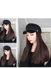 将图片加载到图库查看器，Navy Hat With Hair Long Straight Fake Hair Hat Wig Synthetic Hair Extensions Hat With Hair Natural Hairpiece Wigs For Black Women Cosplay Wigs For Women
