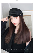 将图片加载到图库查看器，Navy Hat With Hair Long Straight Fake Hair Hat Wig Synthetic Hair Extensions Hat With Hair Natural Hairpiece Wigs For Black Women Cosplay Wigs For Women
