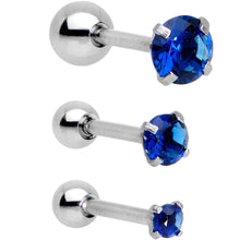 Load image into Gallery viewer, 18G 1/4 Blue CZ Gem Tragus Cartilage Earring 3 Pack Set
