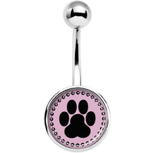 Load image into Gallery viewer, Black on Pink Paw Print Belly Ring
