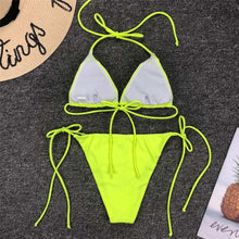 将图片加载到图库查看器，Neon Pink Bikini Women Swimwear Halter Swimsuit Female Two-Pieces Bikini Set Swimwear Halter String Triangle Bikini Sets Bather Bathing Suit Swim
