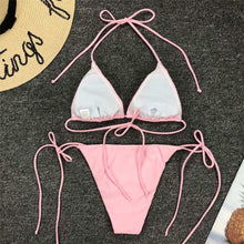 将图片加载到图库查看器，Neon Pink Bikini Women Swimwear Halter Swimsuit Female Two-Pieces Bikini Set Swimwear Halter String Triangle Bikini Sets Bather Bathing Suit Swim
