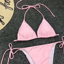 将图片加载到图库查看器，Neon Pink Bikini Women Swimwear Halter Swimsuit Female Two-Pieces Bikini Set Swimwear Halter String Triangle Bikini Sets Bather Bathing Suit Swim
