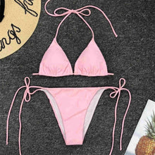 将图片加载到图库查看器，Neon Pink Bikini Women Swimwear Halter Swimsuit Female Two-Pieces Bikini Set Swimwear Halter String Triangle Bikini Sets Bather Bathing Suit Swim
