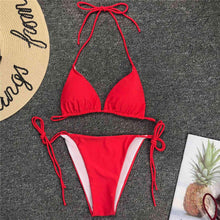 将图片加载到图库查看器，Neon Pink Bikini Women Swimwear Halter Swimsuit Female Two-Pieces Bikini Set Swimwear Halter String Triangle Bikini Sets Bather Bathing Suit Swim
