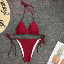 将图片加载到图库查看器，Neon Pink Bikini Women Swimwear Halter Swimsuit Female Two-Pieces Bikini Set Swimwear Halter String Triangle Bikini Sets Bather Bathing Suit Swim
