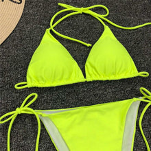 将图片加载到图库查看器，Neon Pink Bikini Women Swimwear Halter Swimsuit Female Two-Pieces Bikini Set Swimwear Halter String Triangle Bikini Sets Bather Bathing Suit Swim
