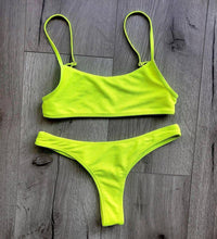 Load image into Gallery viewer, Neon Yellow Green Swimsuit Women Push Up Padded Micro Bikini Summer Beach Bathing Suit Beach Swimwear  Women's Scoop Neck Cut Out Front Lace Up Back High Cut One Piece Swimsuit
