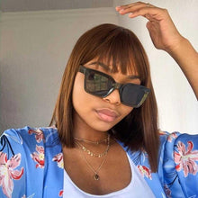 Load image into Gallery viewer, New Arrival Burgundy Red Short Human Hair Wig With Fringe for Women Straight Remy Hair Bob Wigs With Bangs Dark Brown Balayage Color Wigs For Cosplay
