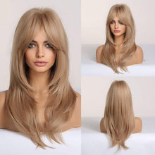 将图片加载到图库查看器，New Arrival Long Straight Wigs Ombre Black Blonde Ash Wig with Bangs Heat Resistant Synthetic Wigs for Women Stylish Wigs For Black Women Cosplay Wigs For Women
