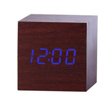 将图片加载到图库查看器，New Arrival Wooden LED Alarm Clocks Temperature Electronic Clock Digital Alarm Clock with Wooden Electronic LED Time Display 3 Dual Plus Alarm Cubic Small Mini Wood Made Electric Sounds Control Digital LED Display Desktop Calendar Table clock
