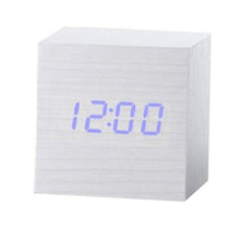 将图片加载到图库查看器，New Arrival Wooden LED Alarm Clocks Temperature Electronic Clock Digital Alarm Clock with Wooden Electronic LED Time Display 3 Dual Plus Alarm Cubic Small Mini Wood Made Electric Sounds Control Digital LED Display Desktop Calendar Table clock
