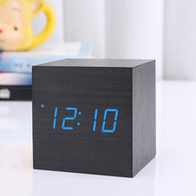 将图片加载到图库查看器，New Arrival Wooden LED Alarm Clocks Temperature Electronic Clock Digital Alarm Clock with Wooden Electronic LED Time Display 3 Dual Plus Alarm Cubic Small Mini Wood Made Electric Sounds Control Digital LED Display Desktop Calendar Table clock
