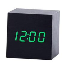 将图片加载到图库查看器，New Arrival Wooden LED Alarm Clocks Temperature Electronic Clock Digital Alarm Clock with Wooden Electronic LED Time Display 3 Dual Plus Alarm Cubic Small Mini Wood Made Electric Sounds Control Digital LED Display Desktop Calendar Table clock

