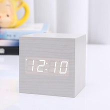 将图片加载到图库查看器，New Arrival Wooden LED Alarm Clocks Temperature Electronic Clock Digital Alarm Clock with Wooden Electronic LED Time Display 3 Dual Plus Alarm Cubic Small Mini Wood Made Electric Sounds Control Digital LED Display Desktop Calendar Table clock
