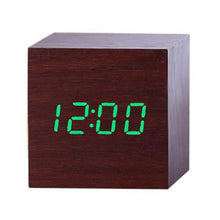 将图片加载到图库查看器，New Arrival Wooden LED Alarm Clocks Temperature Electronic Clock Digital Alarm Clock with Wooden Electronic LED Time Display 3 Dual Plus Alarm Cubic Small Mini Wood Made Electric Sounds Control Digital LED Display Desktop Calendar Table clock
