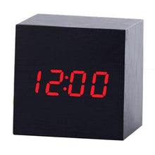将图片加载到图库查看器，New Arrival Wooden LED Alarm Clocks Temperature Electronic Clock Digital Alarm Clock with Wooden Electronic LED Time Display 3 Dual Plus Alarm Cubic Small Mini Wood Made Electric Sounds Control Digital LED Display Desktop Calendar Table clock
