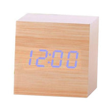 将图片加载到图库查看器，New Arrival Wooden LED Alarm Clocks Temperature Electronic Clock Digital Alarm Clock with Wooden Electronic LED Time Display 3 Dual Plus Alarm Cubic Small Mini Wood Made Electric Sounds Control Digital LED Display Desktop Calendar Table clock
